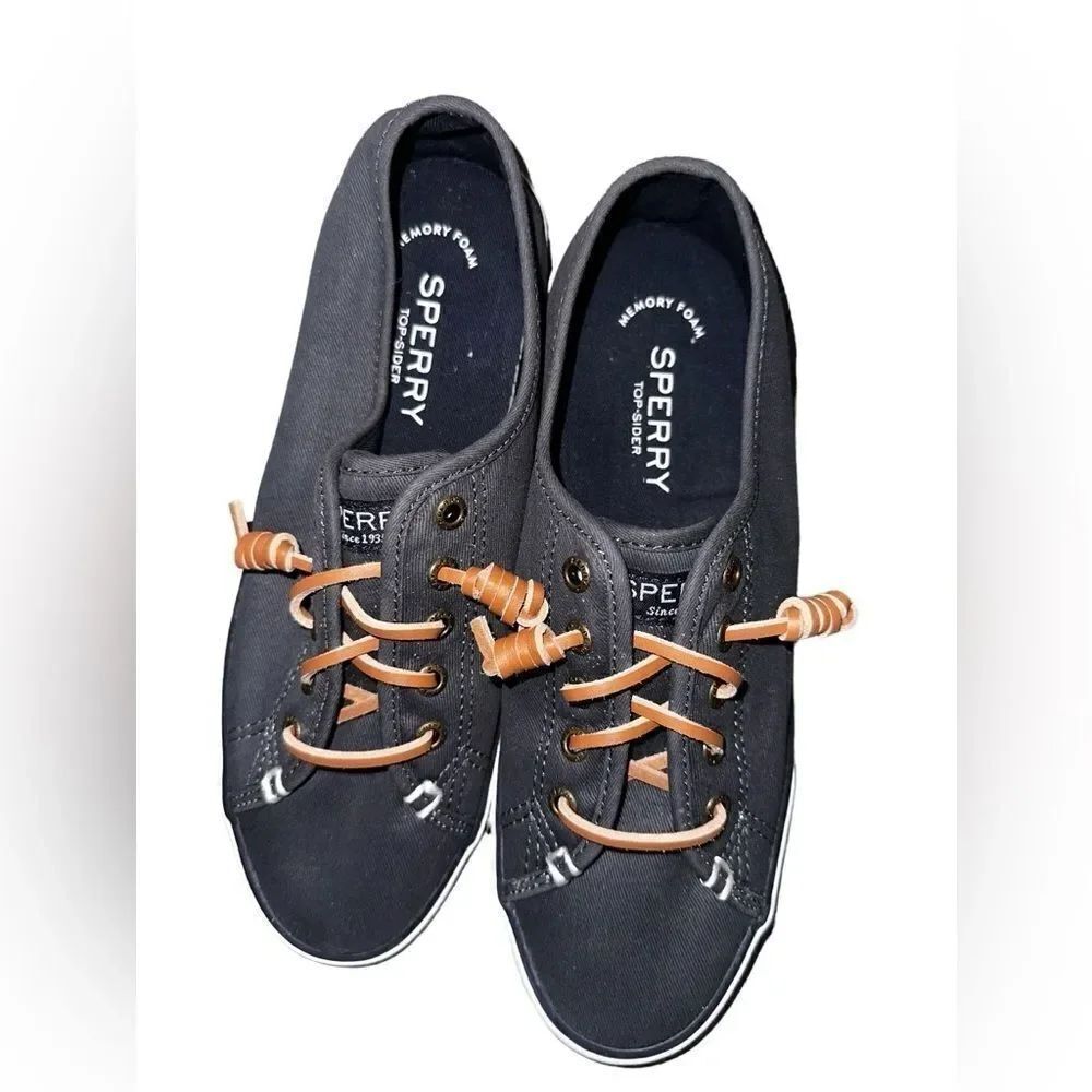 Sperry Top Sider Navy Blue Canvas Slip On Boat Shoe Loafer. Size 6.5 M
